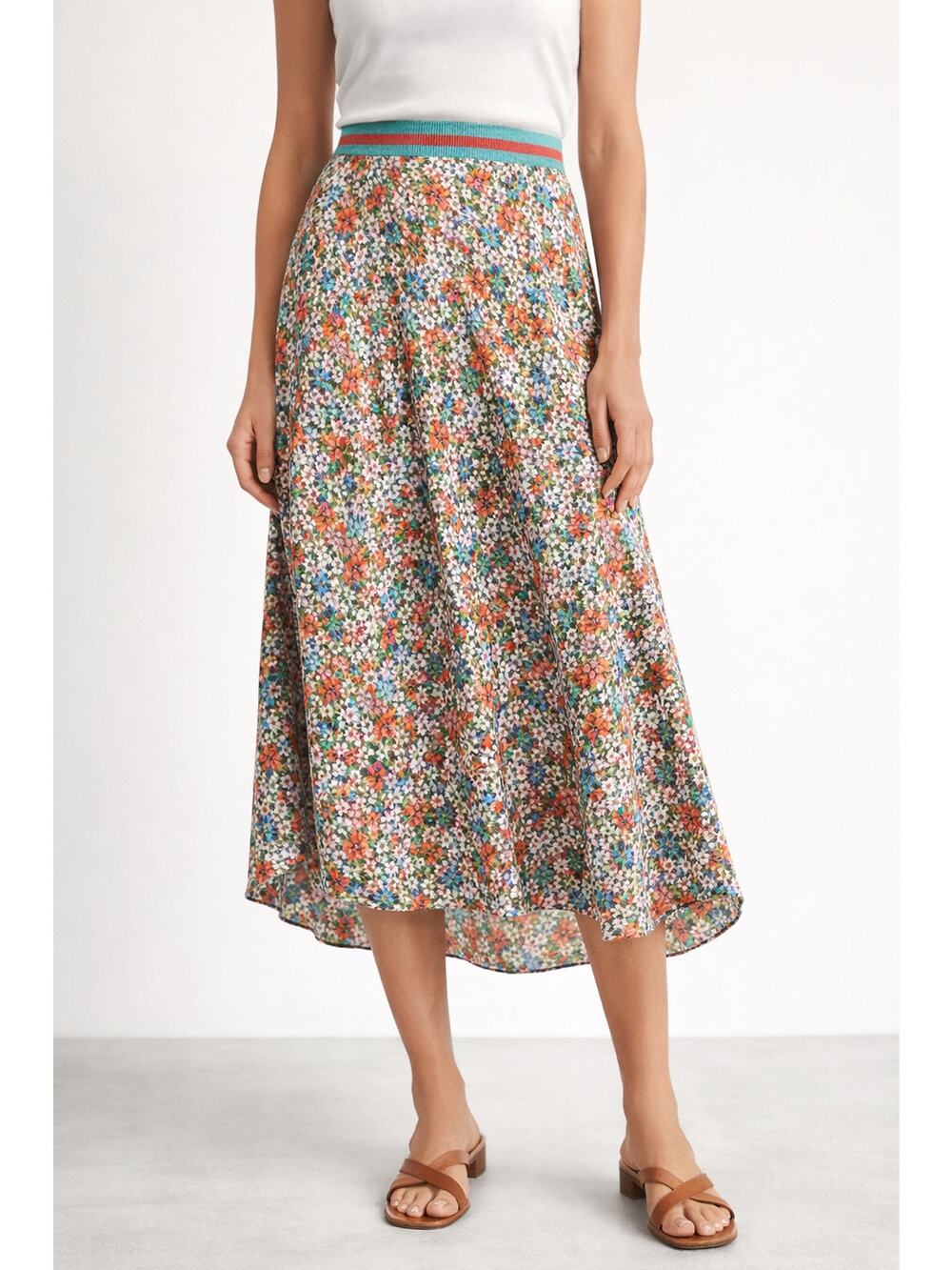 Wyse London Ella 100% Silk Floral Print High Waisted Midi Slip Skirt Multi 3